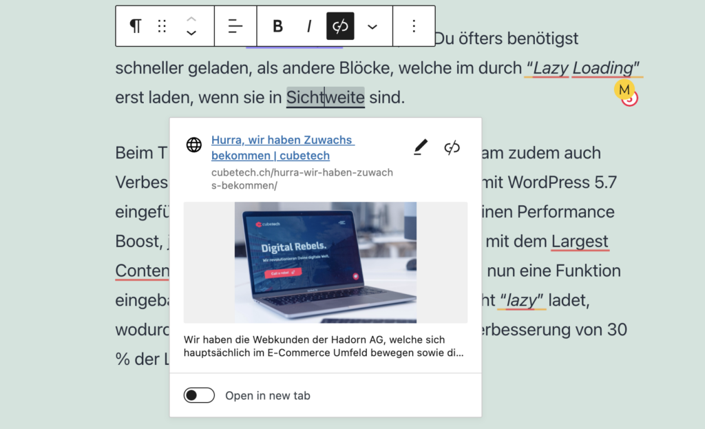 WorsPress 5.9 URL Vorschau Box